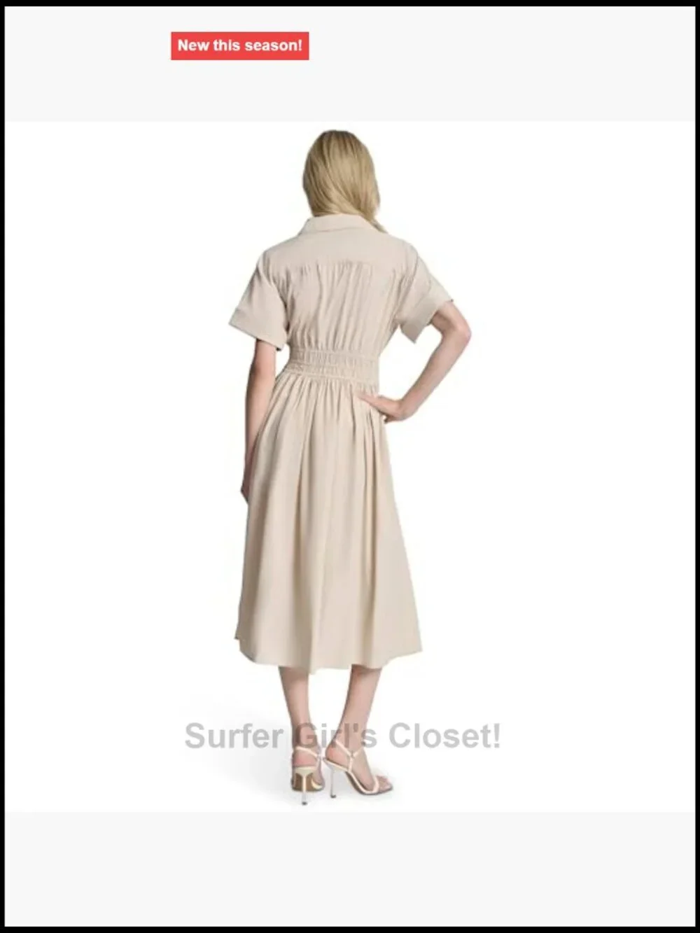 DKNY Short Sleeve Collared Neck Faux Drawstring Cinched Waist Button Front Dress